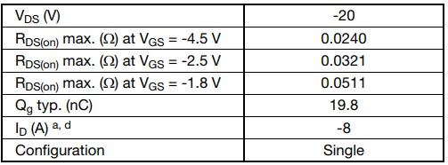 Vishay / Siliconix Si3493DDV 20V P-Channel TrenchFET® Gen III MOSFET